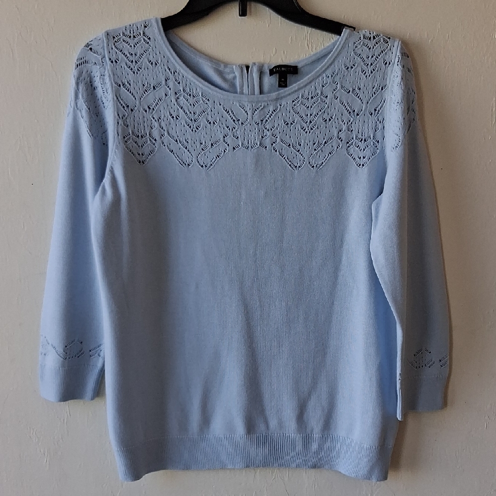 Talbots Light Blue Lace Detail Sweater Size M